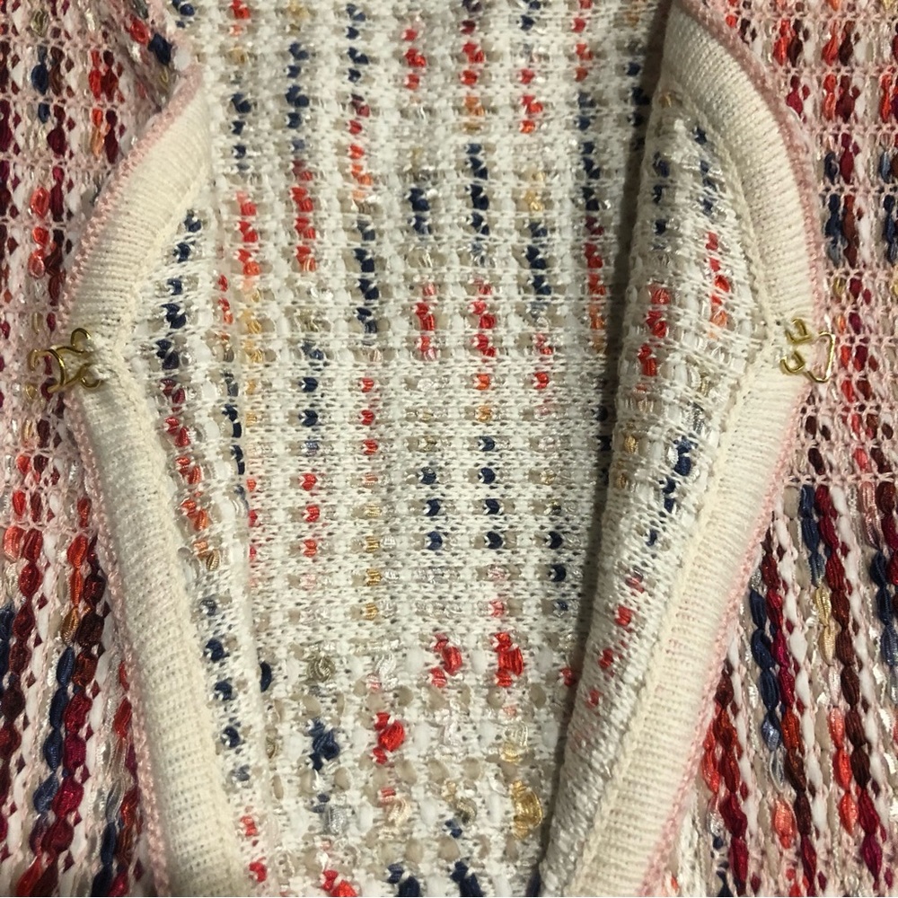 St John Ribbon Fringe Macro Plaid Cardigan Jacket in Blush Sz 6 - Picture 6 of 11